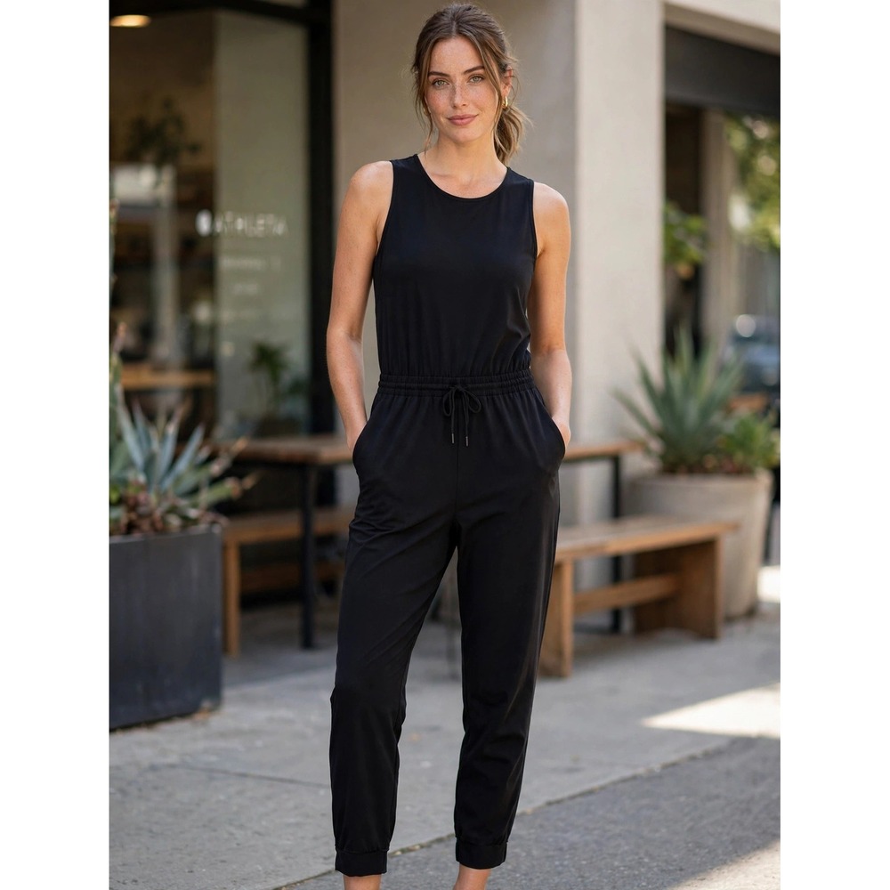 Athleta Brooklyn Jumpsuit Black Sleeveless Jogger One Piece 417723 Size 8